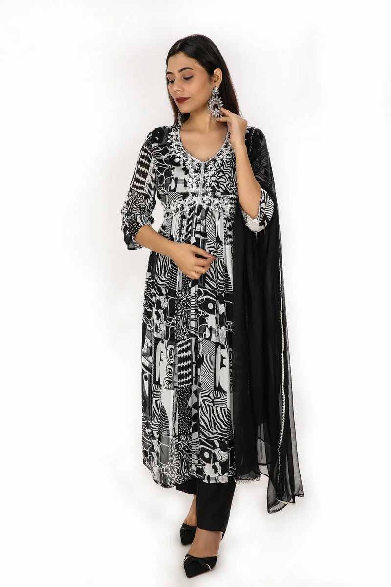 Suvehsa Alia Cut Suit With Dupatta - A Line