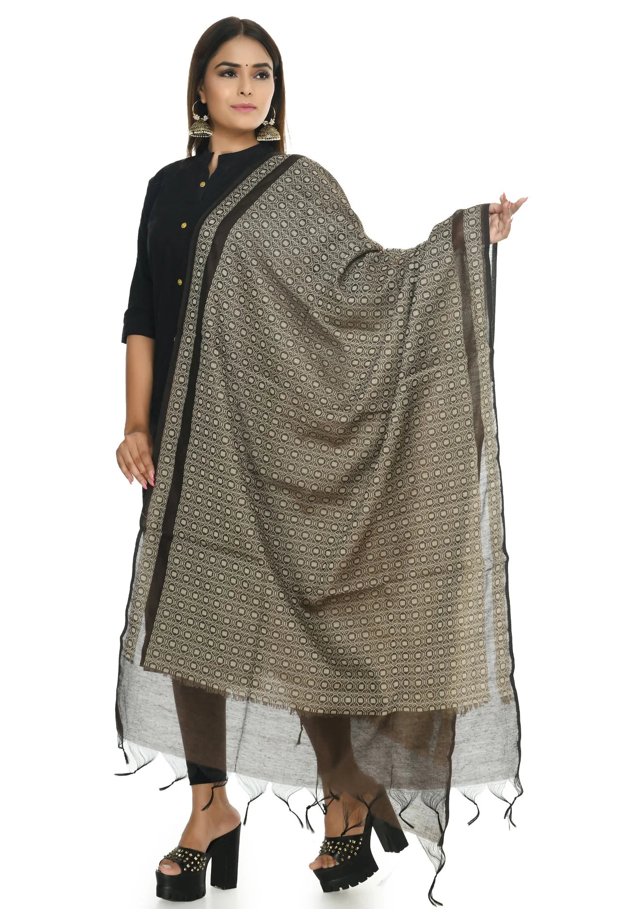 Mominos Fashion Moeza Handloom Cotton Coffee Color Dupatta For Women
