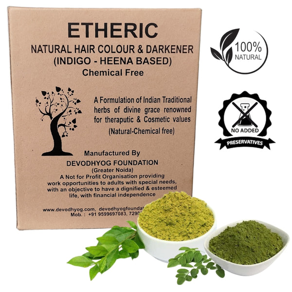 Etheric Natural Hair Dye for Black Hair (Henna Leaves powder, Indigo leaves powder Based) (200 gram)