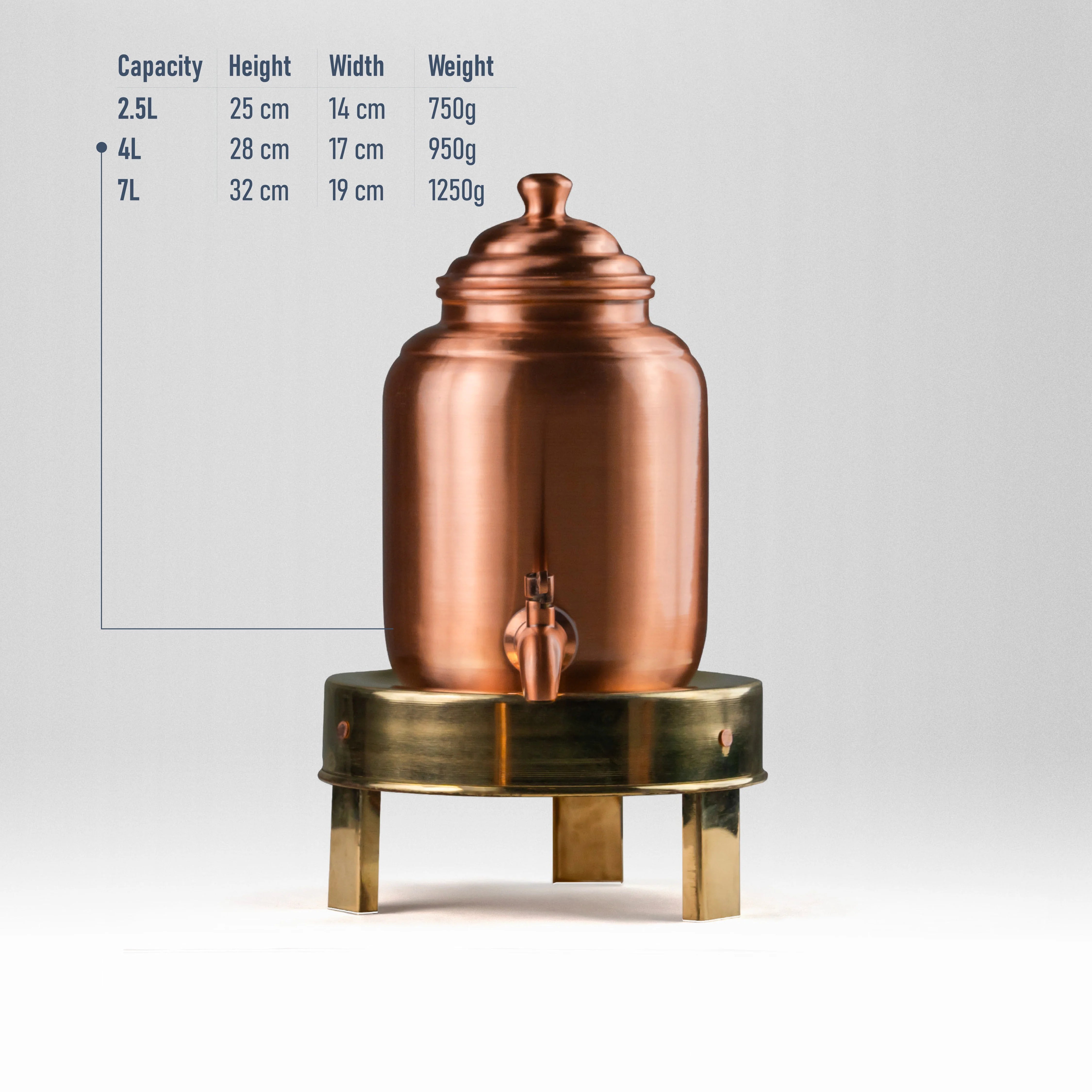 Health Smith Pure Copper Pineapple Water Dispenser with Brass Stand