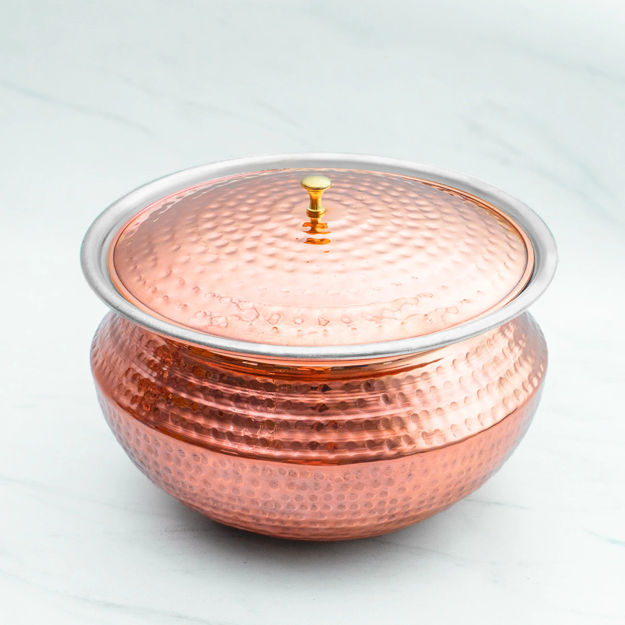 Health Smith Pure Copper Round Handi With Lid for Cooking – Tin Coated (Kalai)