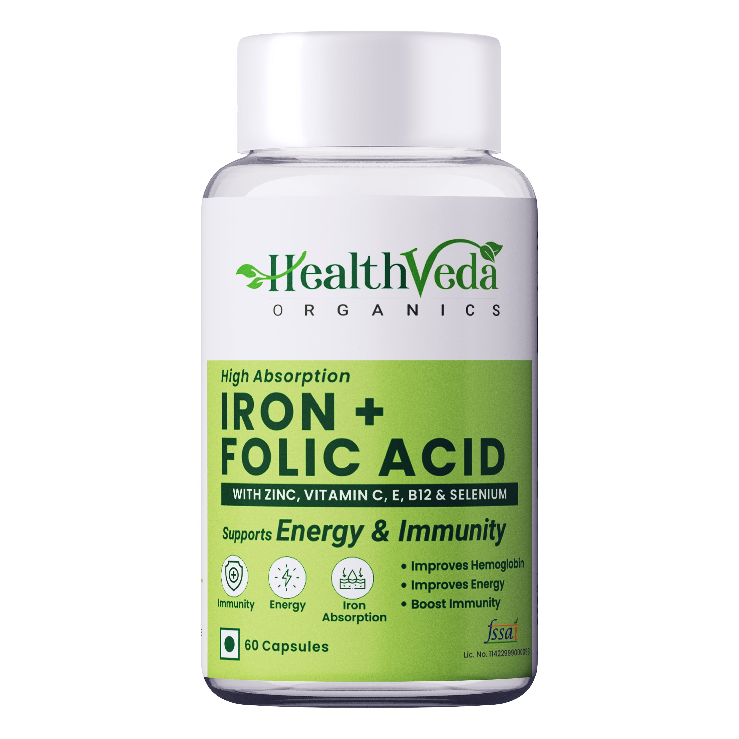 Health Veda Organics Iron + Folic Acid Capsules