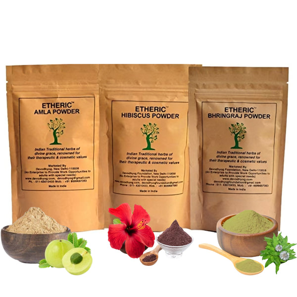 Etheric Amla, Bhringraj & Hibiscus Powder Combo Pack for Hair Strength & Hair Growth (100X3 gram)