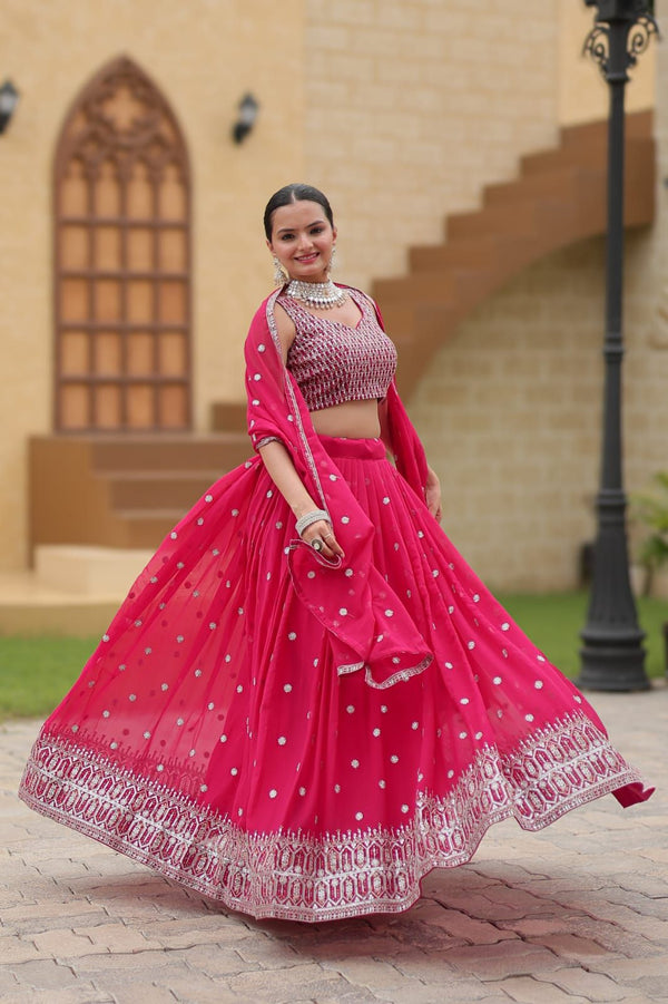 Aastha fashion pink faux georgette lehanga blouse fabric embroidery work