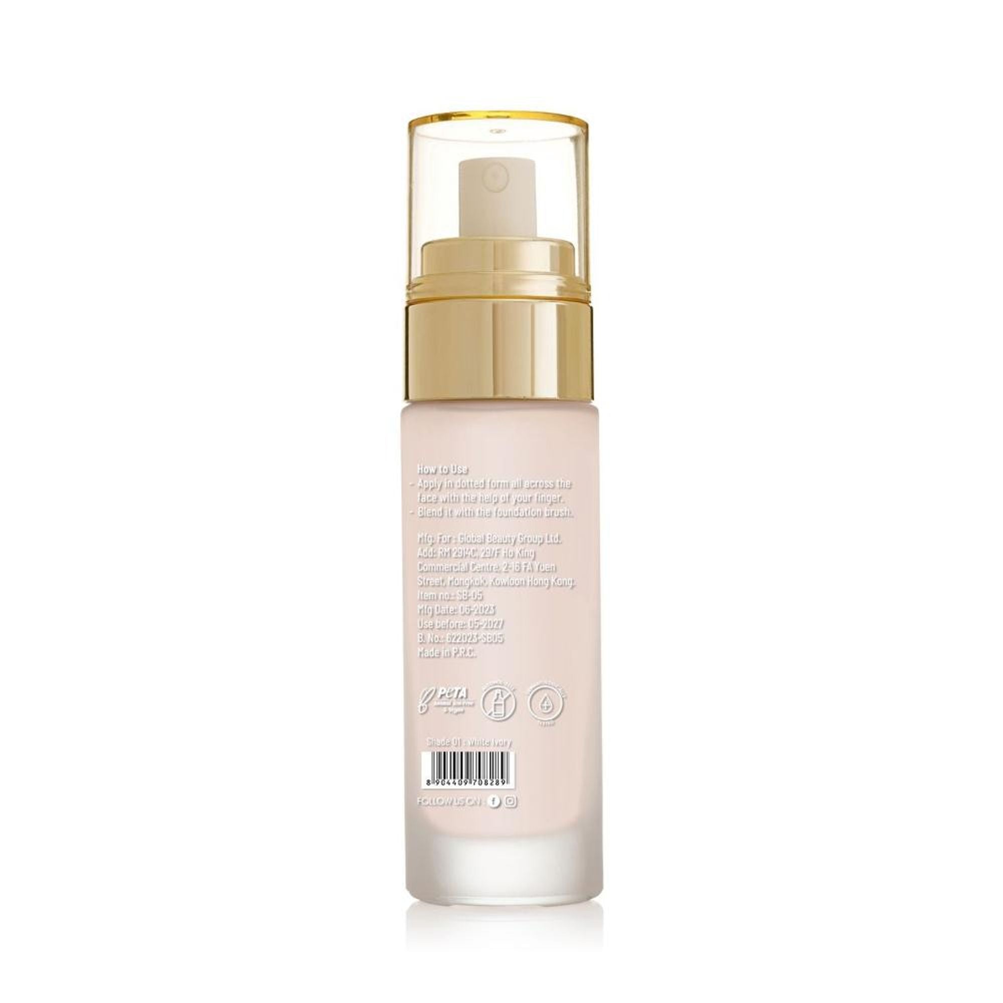 Swiss Beauty High Performance Foundation With Vitamin C & Niacinamide Light-Weight - 01 White Ivory