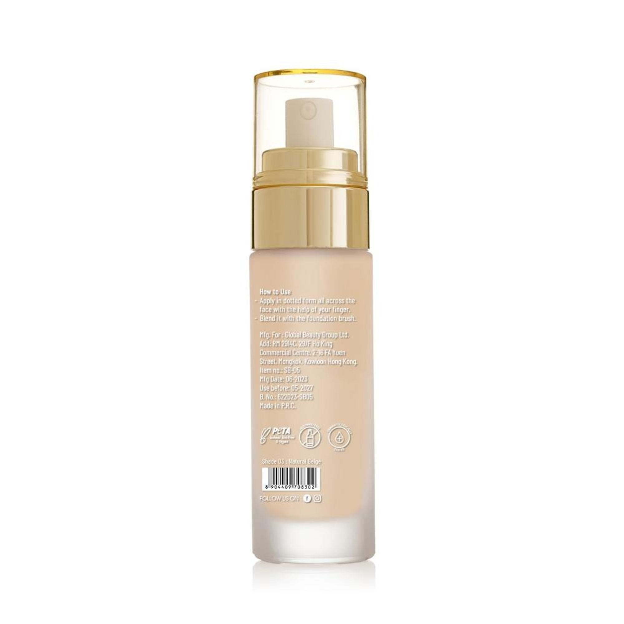 Swiss Beauty High Performance Foundation With Vitamin C & Niacinamide Light-Weight - 03 Natural Beige
