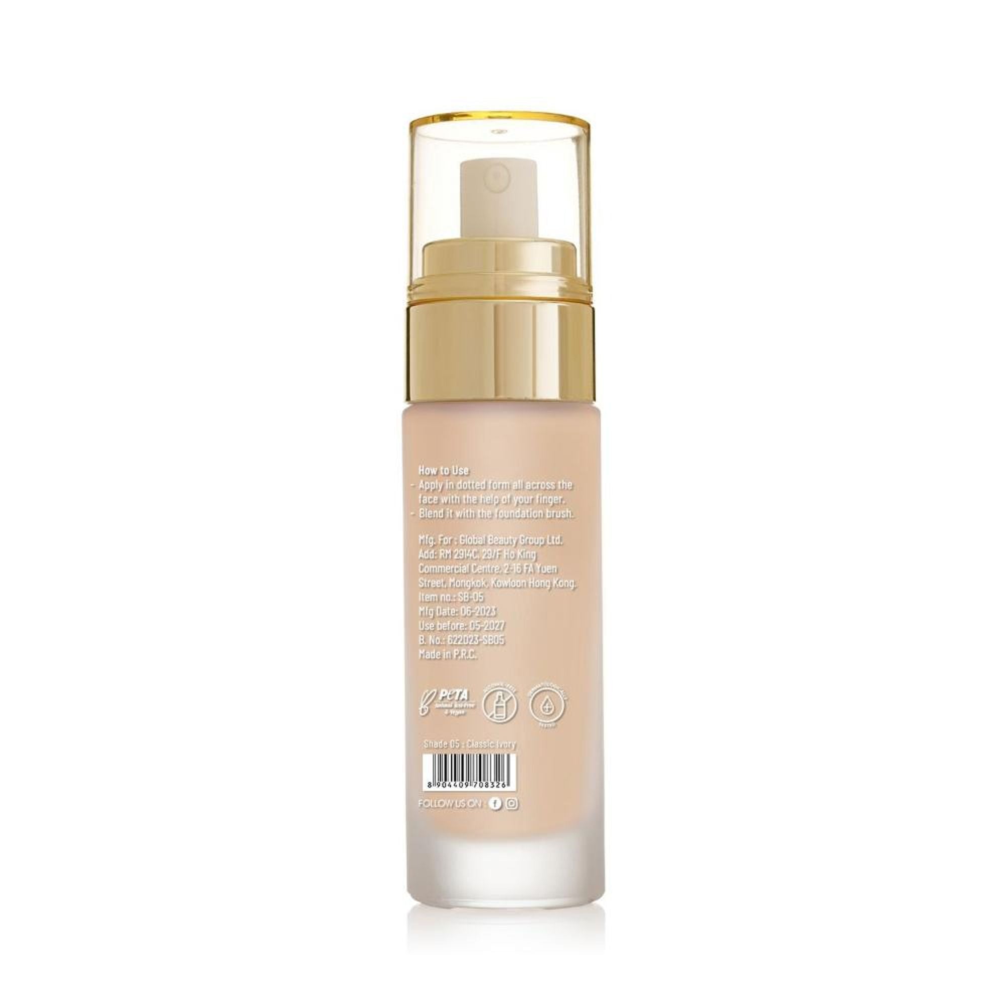 Swiss Beauty High Performance Foundation With Vitamin C & Niacinamide Light-Weight - 05 Classic Ivory