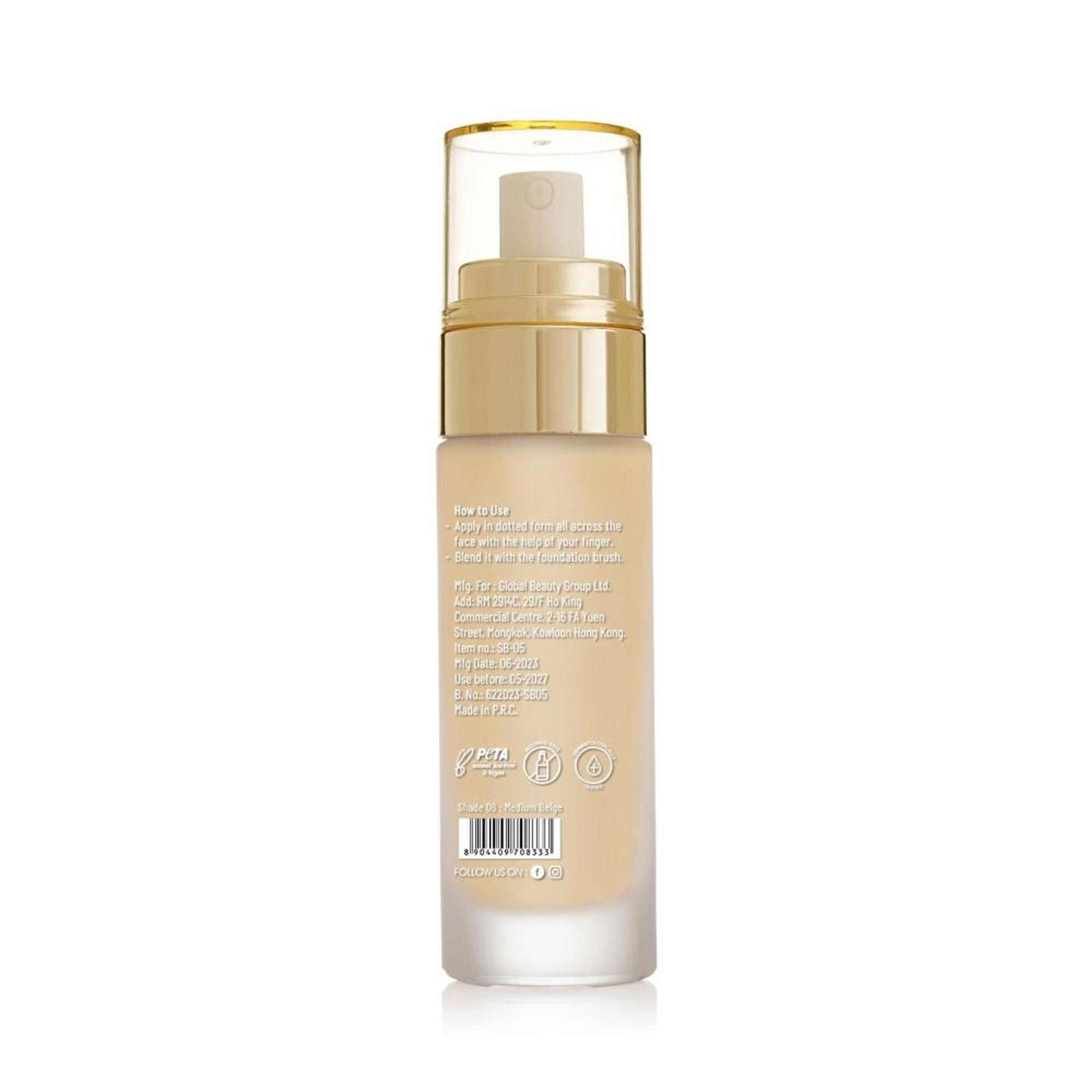 Swiss Beauty High Performance Foundation With Vitamin C & Niacinamide Light-Weight - 06 Medium Beige