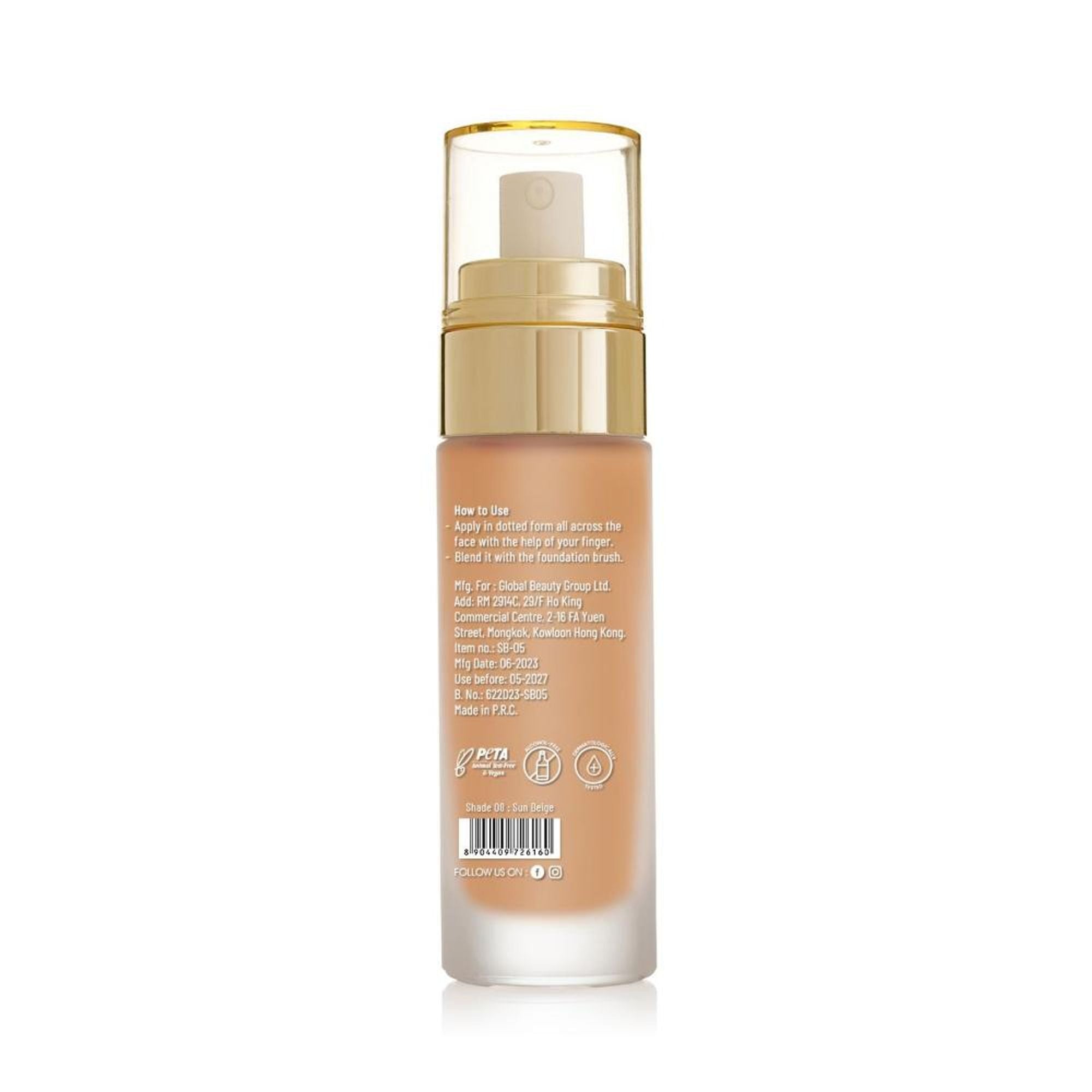 Swiss Beauty High Performance Foundation With Vitamin C & Niacinamide Light-Weight - 08 Sun Beige