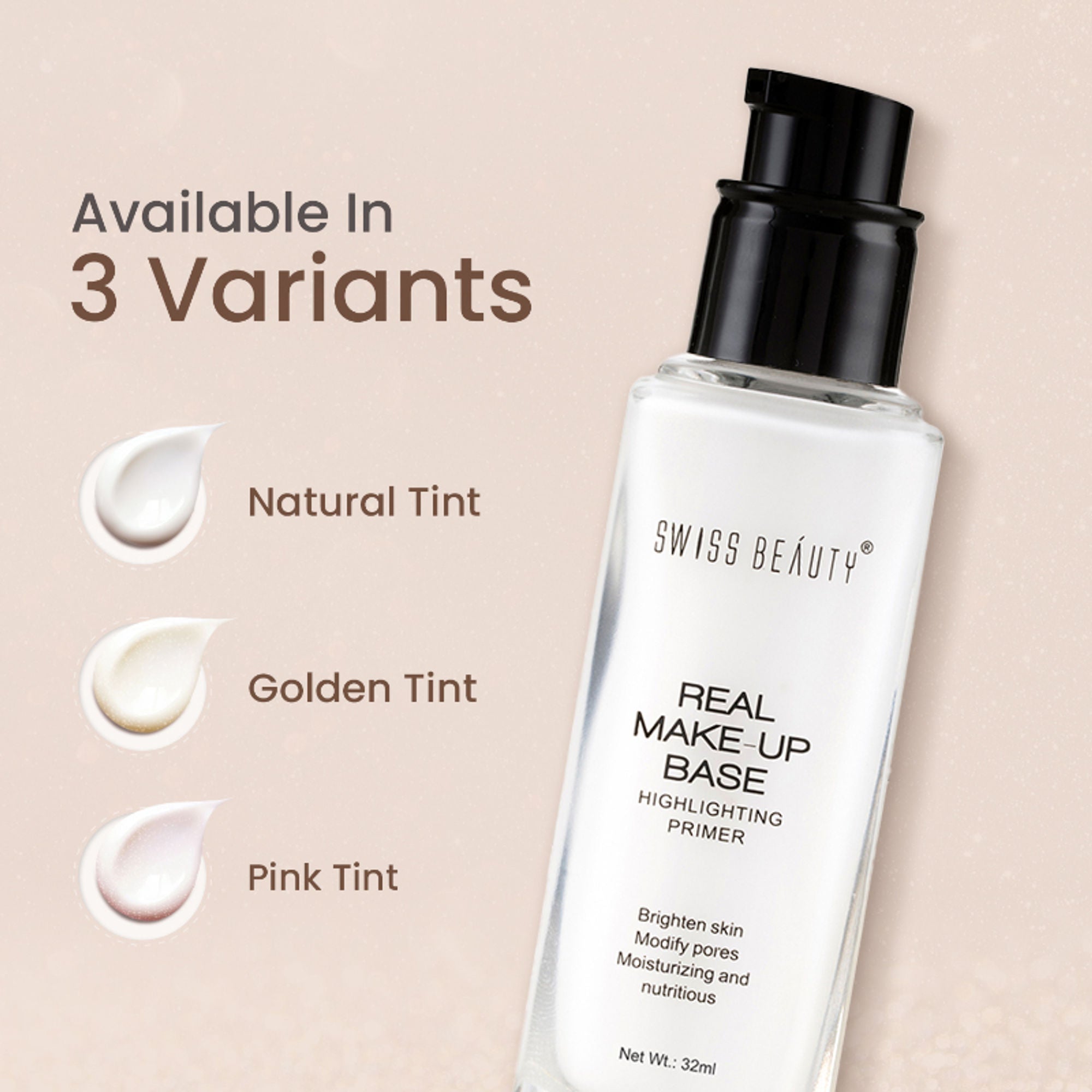 Swiss Beauty Real Make-Up Base Highlighting Primer , Brighten Skin , Modify Pore - 01 Natural Tint