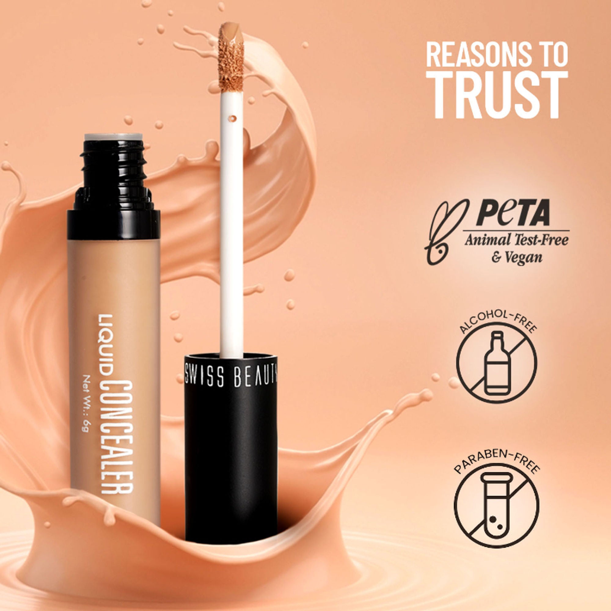 Swiss beauty Full Coverage Liquid Concealer With Jojoba Oil - 04 Medium Beige