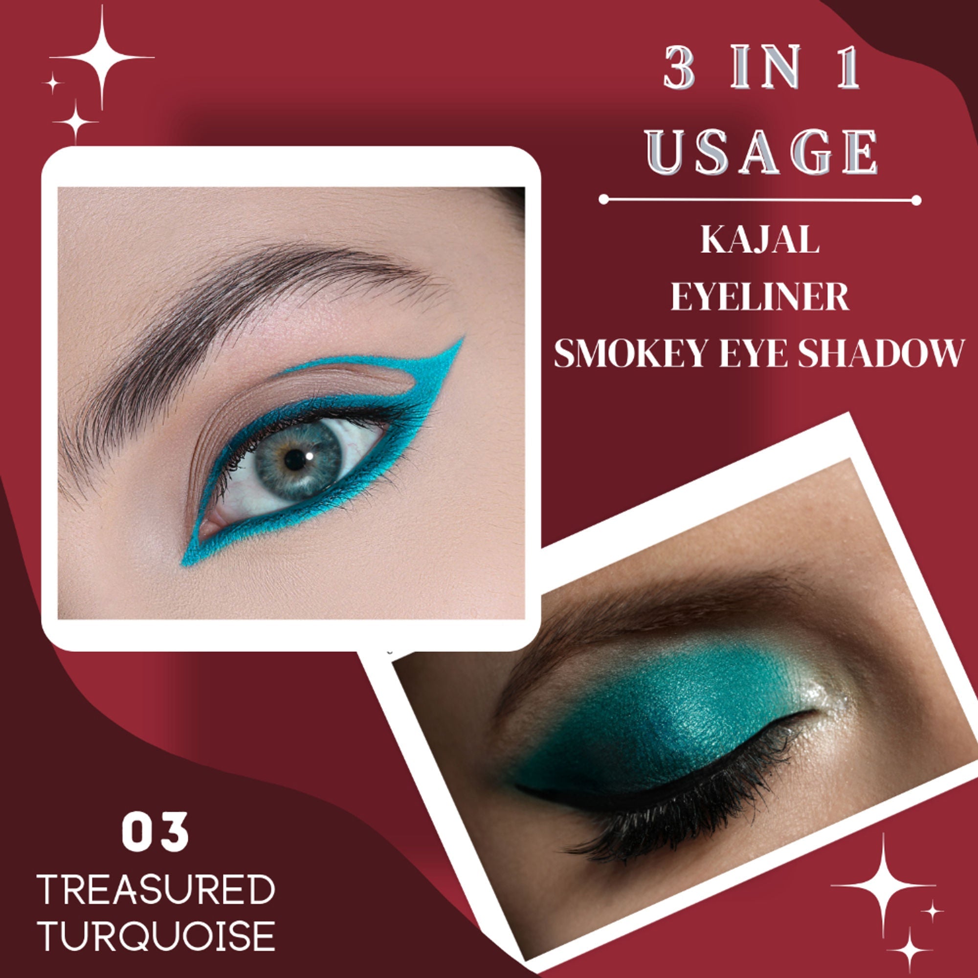 KINDED Kind Eyes Kajal 3 In 1 Kohl Kajal Eye Liner Smokey Eye Shadow - 03 Treasured Turquoise
