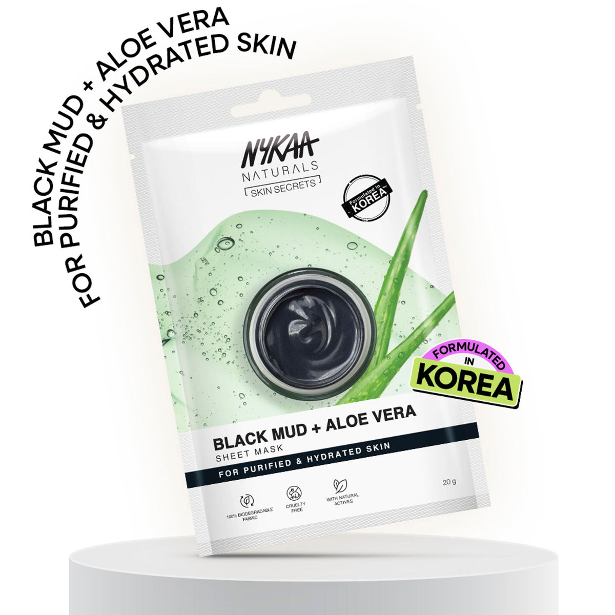 Nykaa Green Tea + Aloe Vera Sheet Mask For Hydrated Skin - Formulated in Korea - For All Skin Types - Black Mud + Aloe Vera