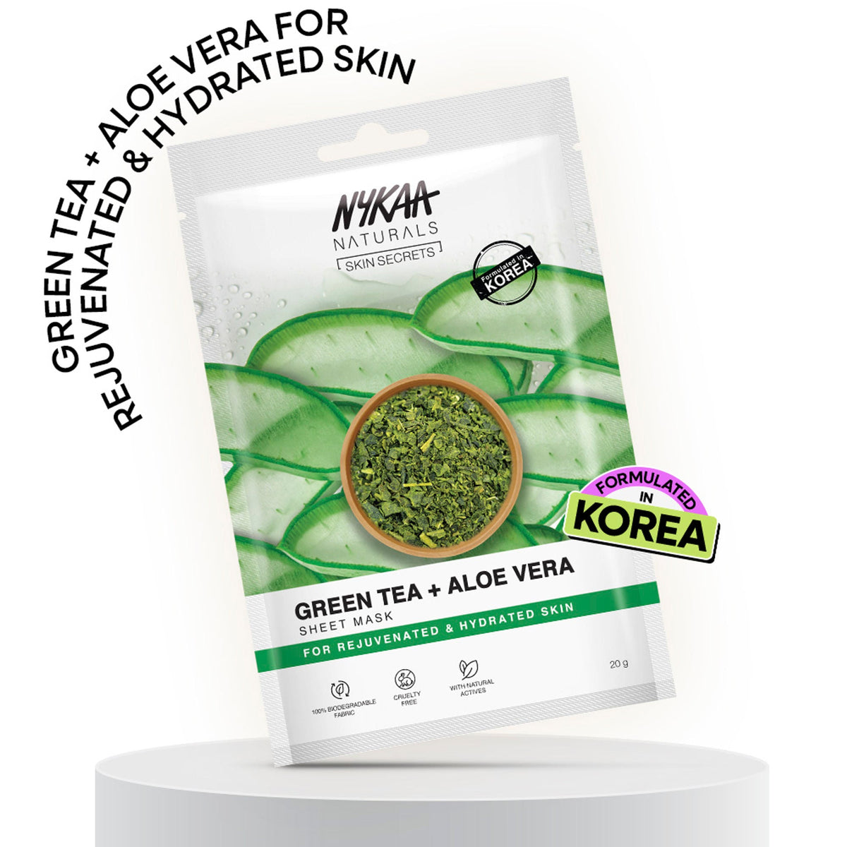 Nykaa Green Tea + Aloe Vera Sheet Mask For Hydrated Skin - Formulated in Korea - For All Skin Types - Green Tea + Aloe Vera