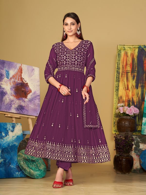 Aastha Purple with Net top fabric Santoon Net Bottom fabric
