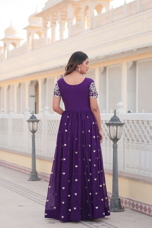 Aastha Purple Faux Blooming with Gown Embroidery Sequins Embroidered work