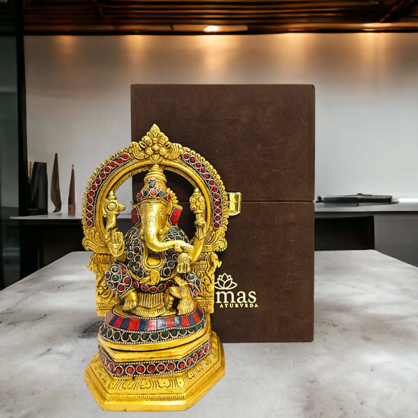 Tamas-brass-ganesh-bhagwan-sitting-posturel-and-decorated-with-multicolored-stone-multicolor