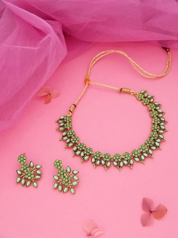 Tehzeeb Creation Sea Green colour star design stone studded nacklace with earrings   THZ172