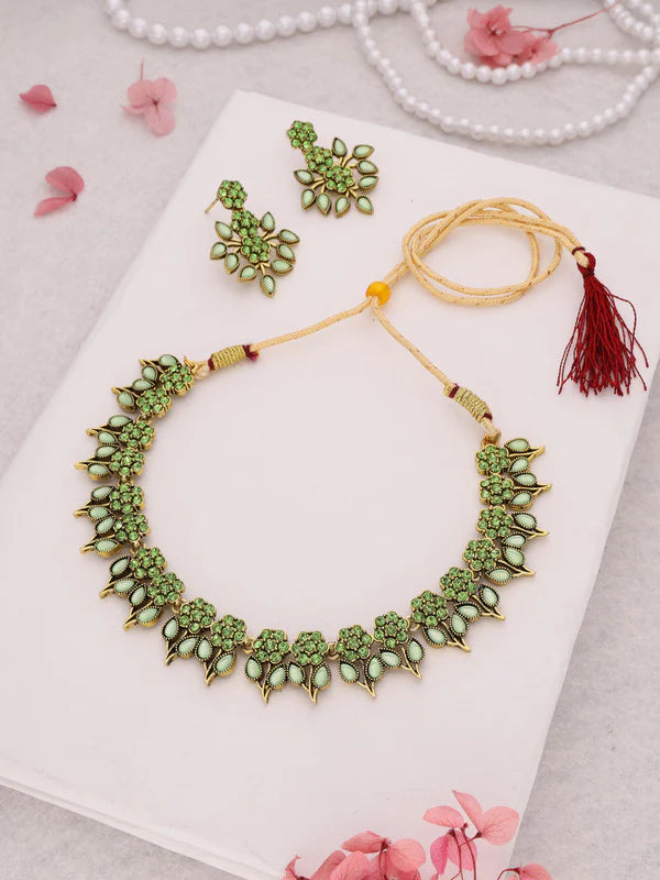 Tehzeeb Creation Sea Green colour star design stone studded nacklace with earrings   THZ172