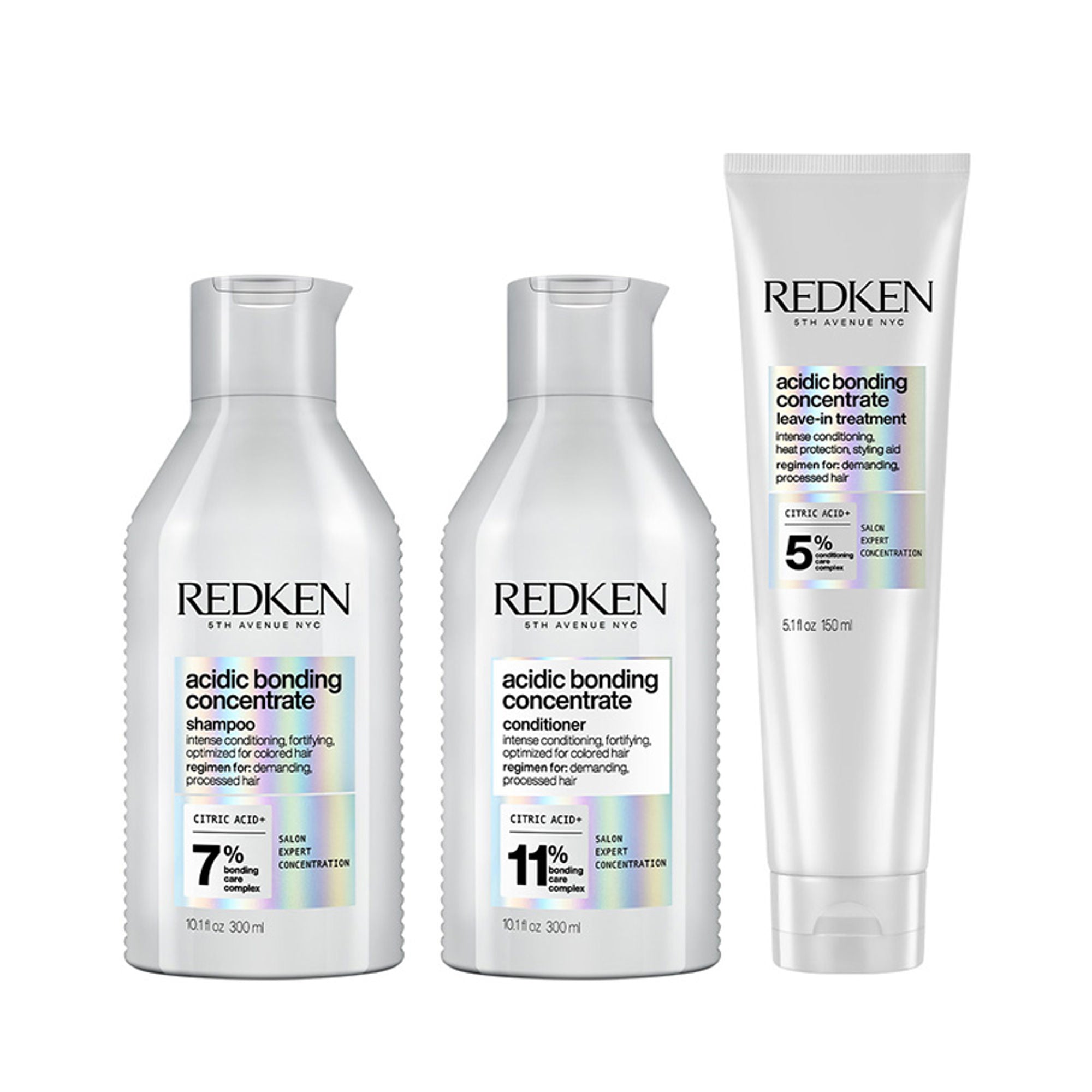 Redken Damaged Hair Combo - Acidic Bonding Concentrate Shampoo, Conditioner & Leave-In Treatment