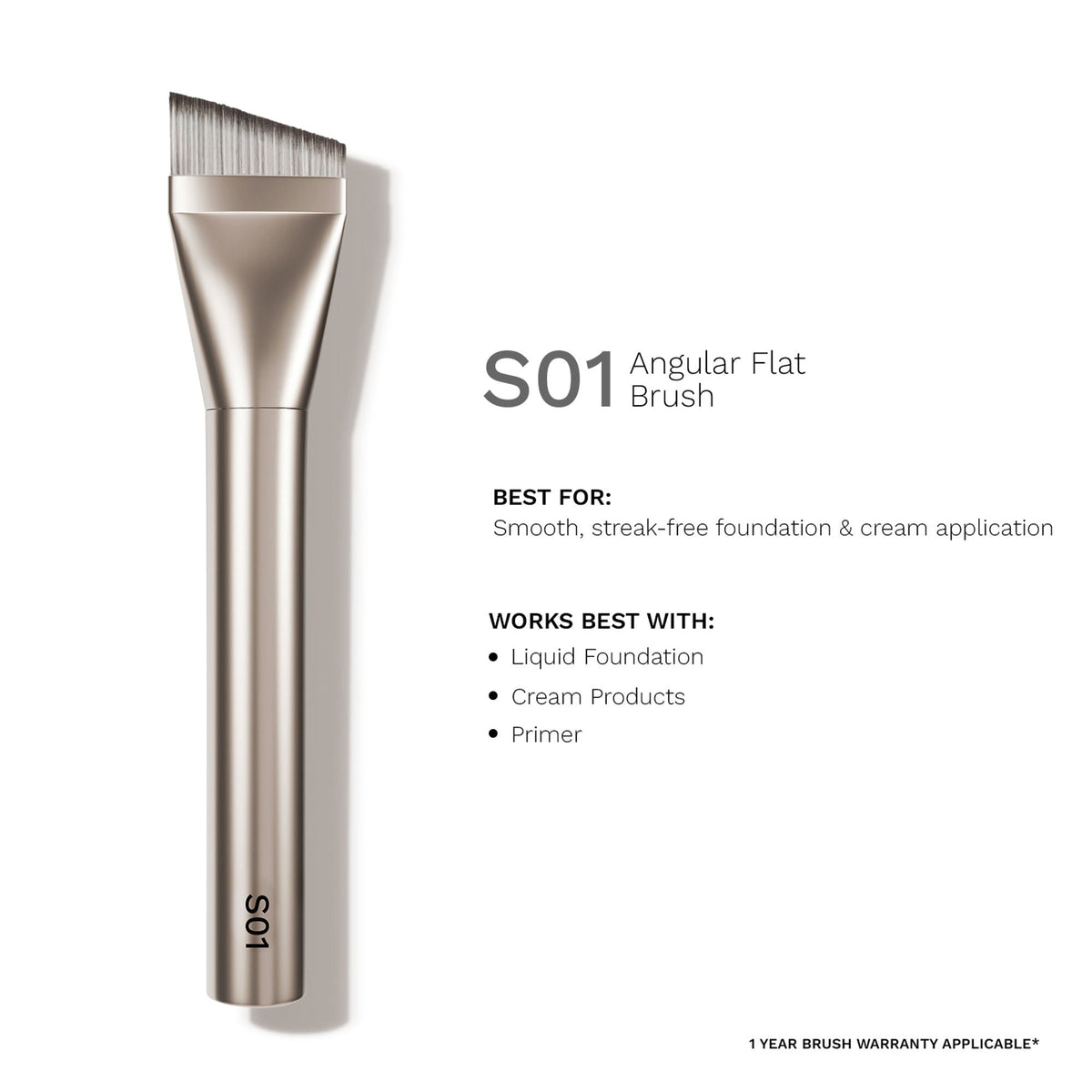 PAC Studio S01 Angular Flat Brush -Ideal for Moisturizers Primers & Foundations, Smooth Uniform Application
