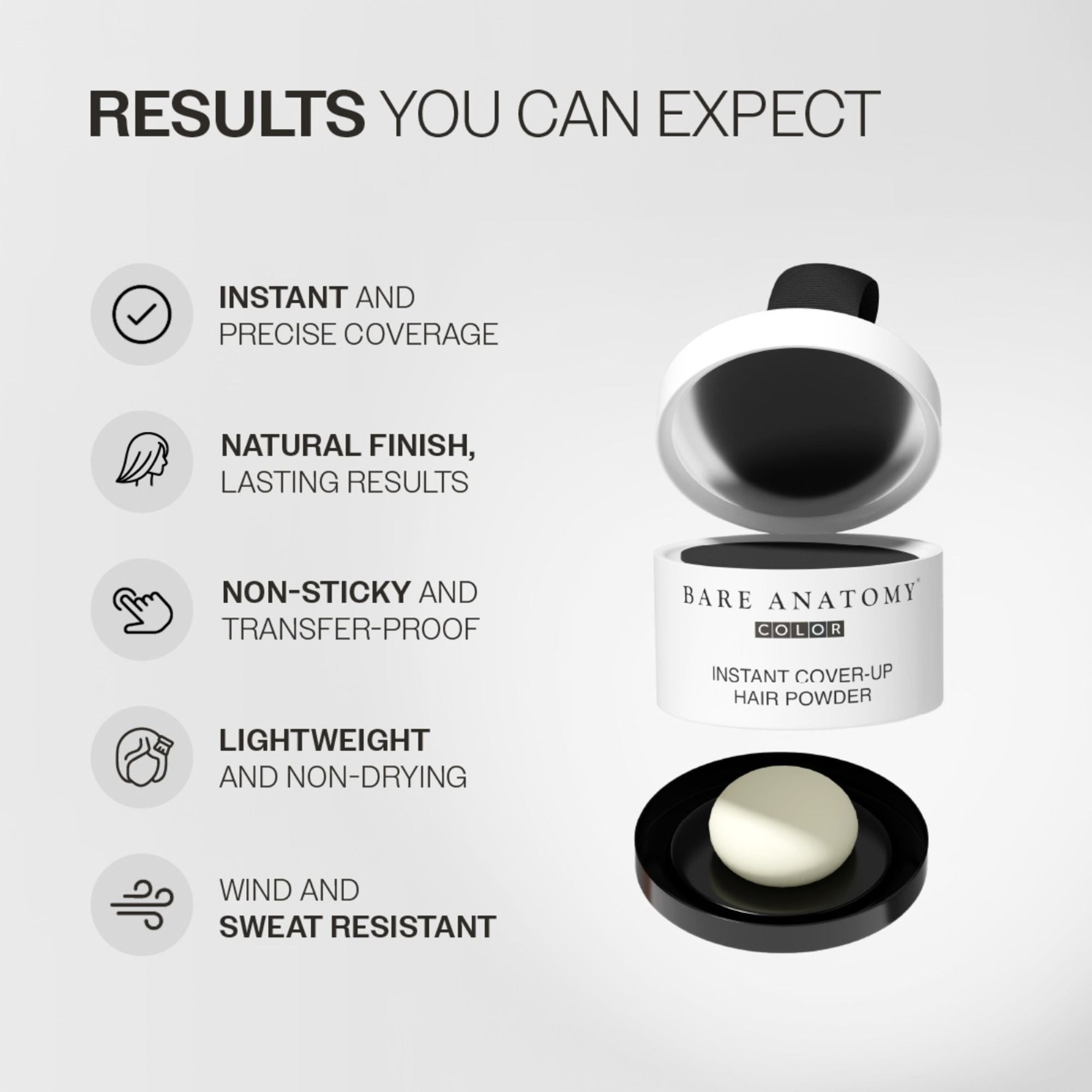 Bare Anatomy Cover-Up Hair Powder 100% Instant Grey Coverage Seamless Natural Finish - Black