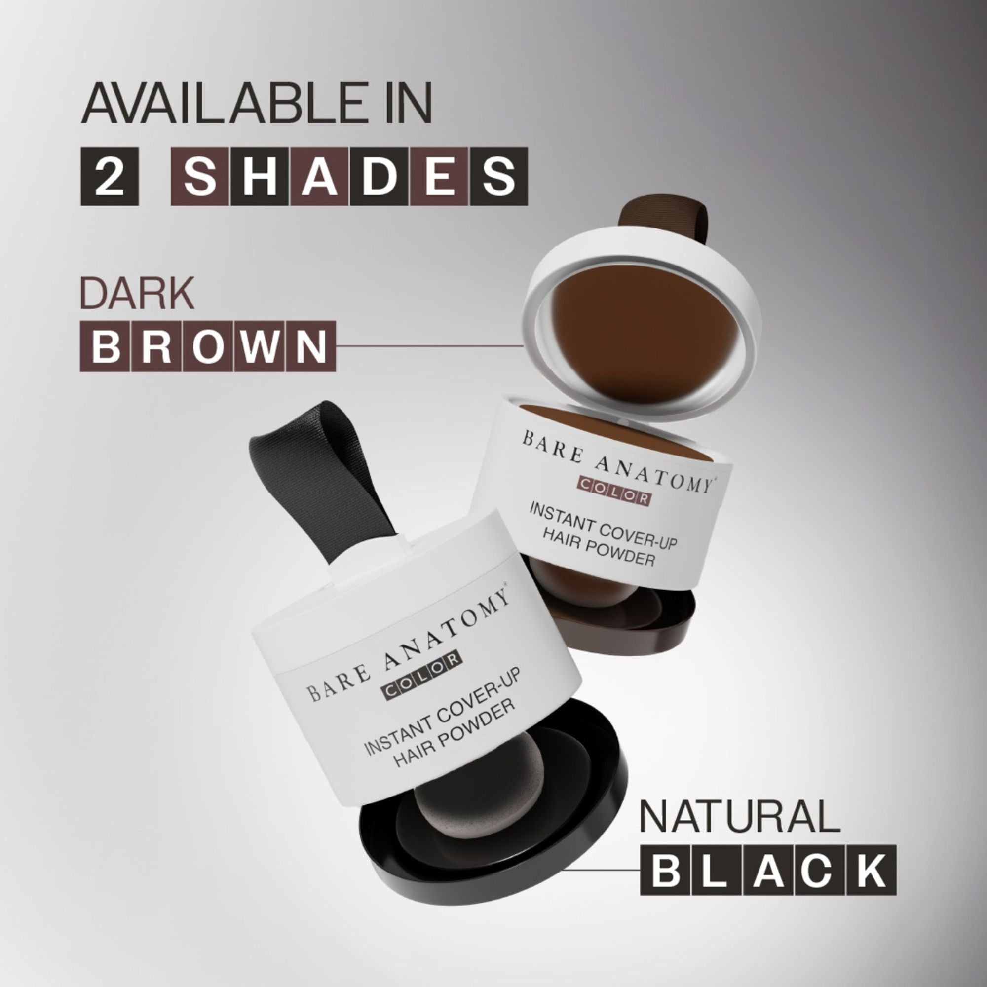 Bare Anatomy Cover-Up Hair Powder 100% Instant Grey Coverage Seamless Natural Finish - Black