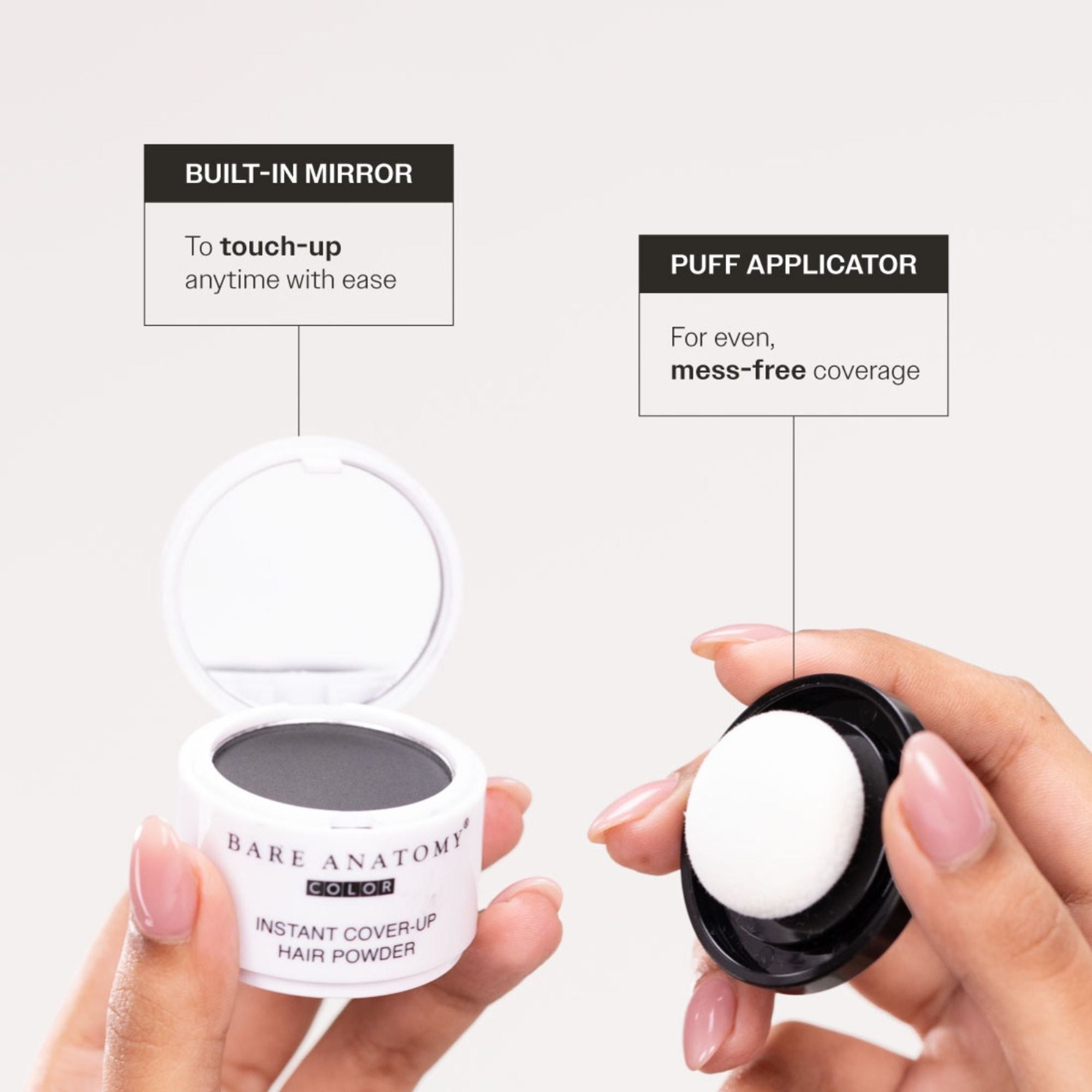 Bare Anatomy Cover-Up Hair Powder 100% Instant Grey Coverage Seamless Natural Finish - Black