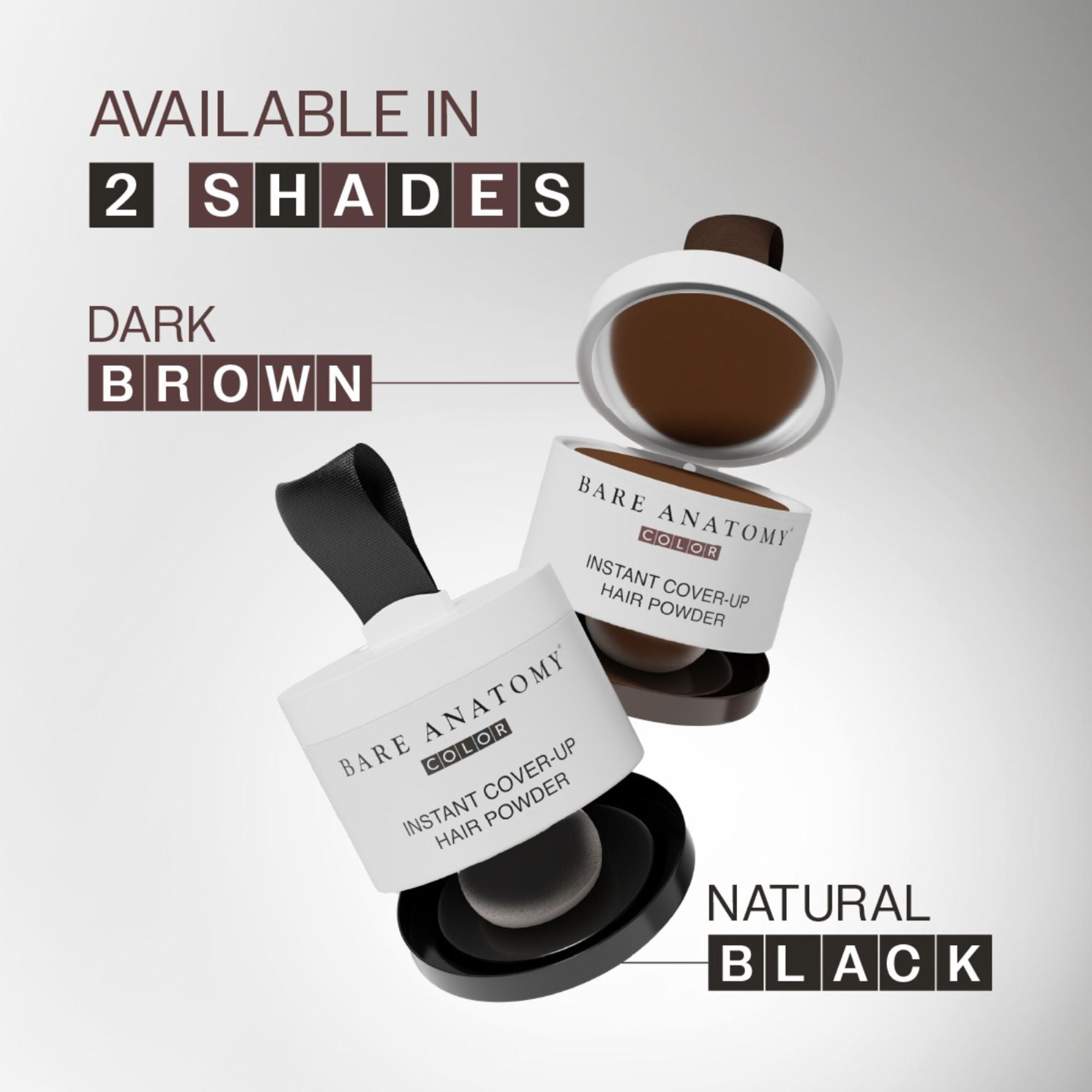 Bare Anatomy Cover-Up Hair Powder 100% Instant Grey Coverage Seamless Natural Finish - Brown