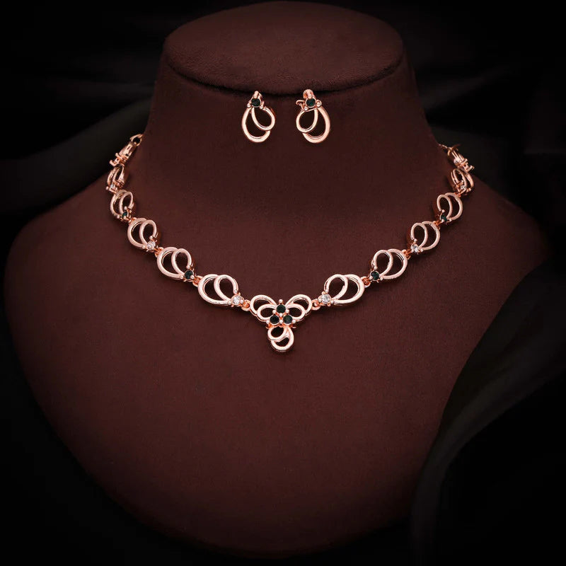 Tehzeeb Creations gold pleated choker gree stone nacklace with stud earrings  THZ261