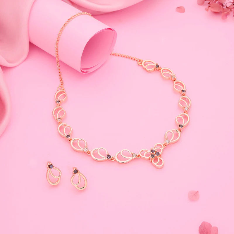 Tehzeeb Creations gold pleated choker lavender stone nacklace with stud earrings  THZ262