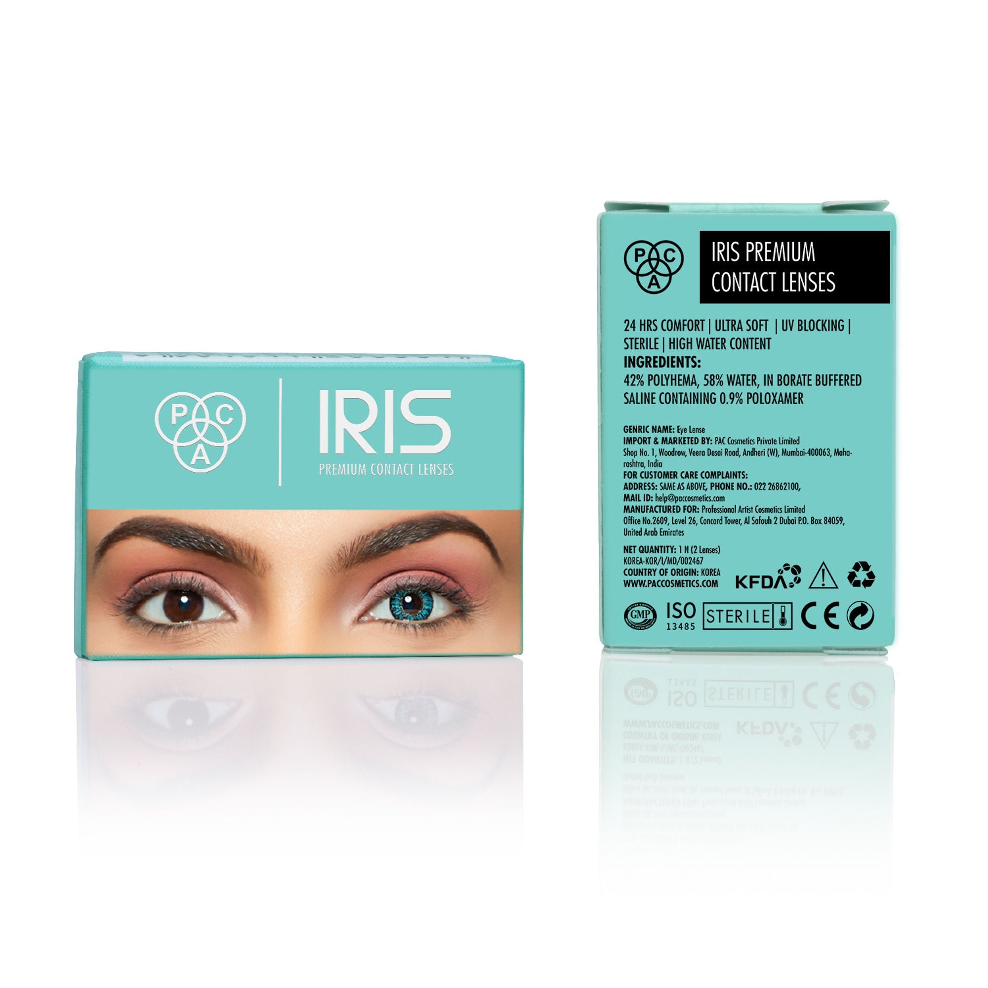 PAC Studio IRIS Premium Contact Lenses Turquoise - Comfortable Natural Looking, 1 Day Wear, Non-Irritating
