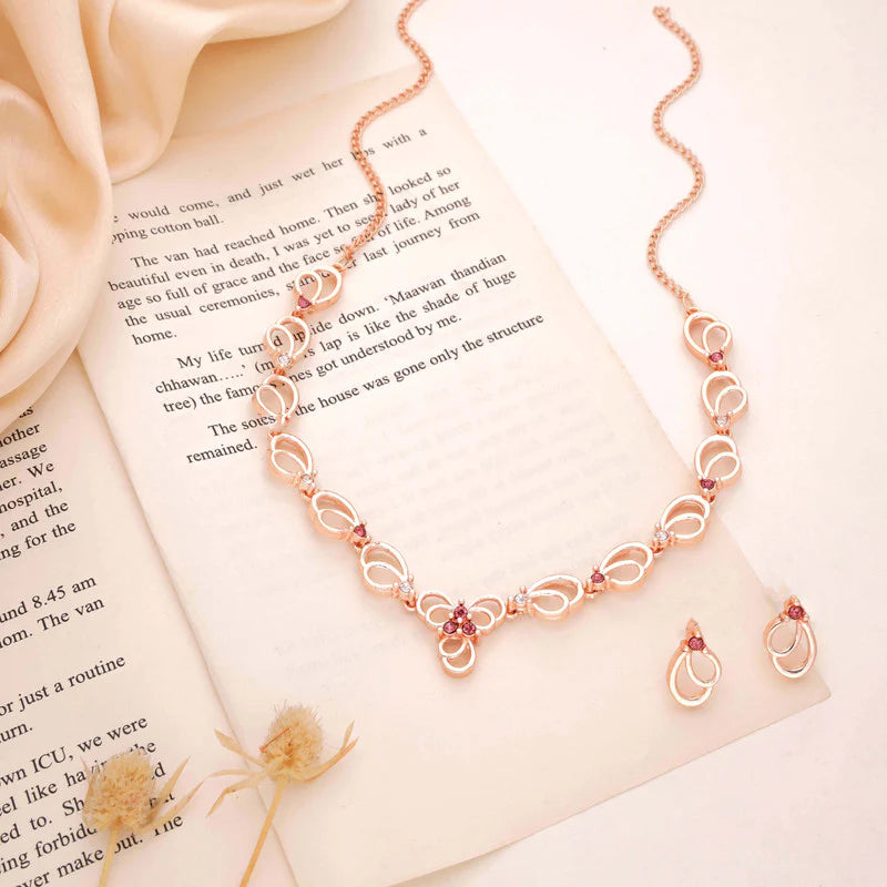 Tehzeeb Creations gold pleated choker pink stone nacklace with stud earrings  THZ264
