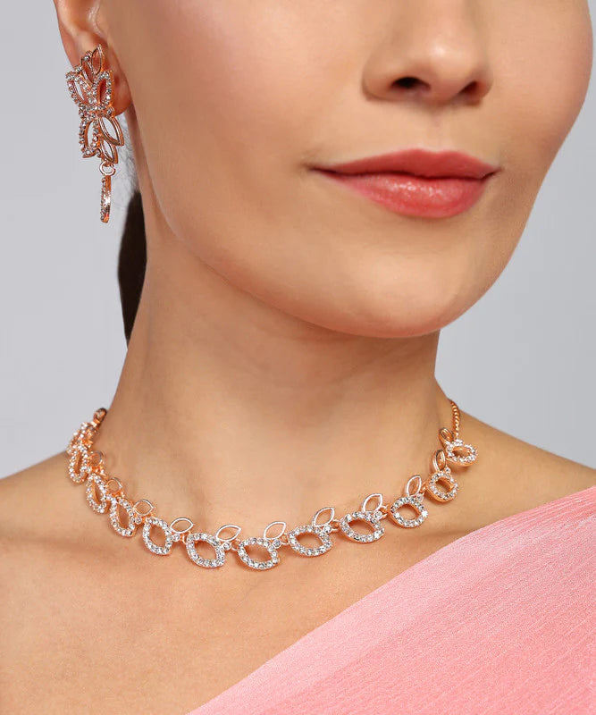 Tehzeeb Creations rose gold pleated nacklace with stud  THZ266