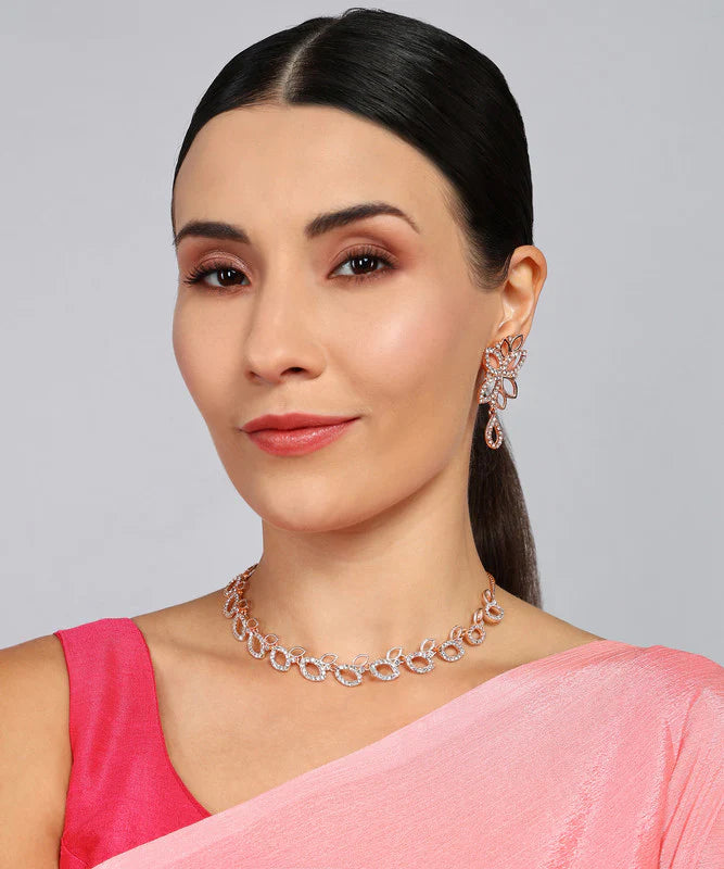 Tehzeeb Creations rose gold pleated nacklace with stud  THZ266