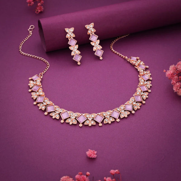 Tehzeeb Creation rose gold pleated lavender choker nacklace with dangle earrings THZ270