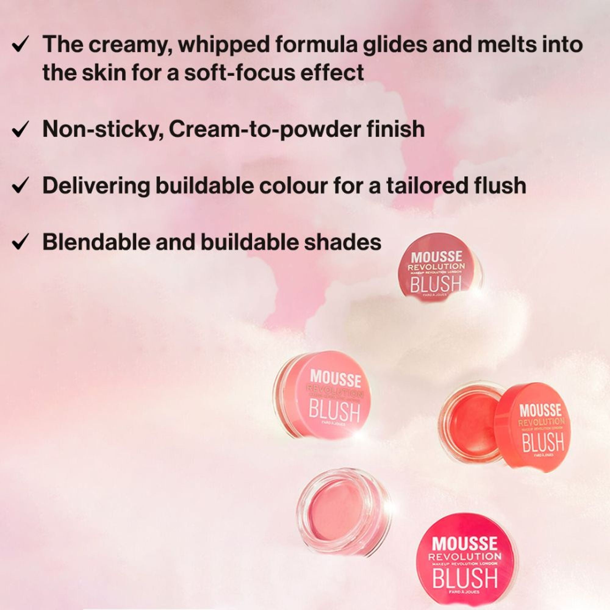 Makeup Revolution Mousse Blush - For Cheeks & Eyes Non Sticky-Soft Focus Effect - Blossom Rose Pink