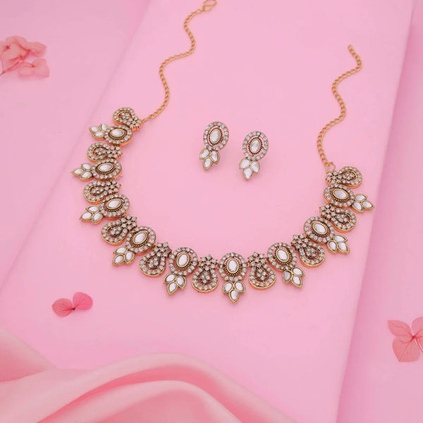 Tehzeeb Creation  gold pleated white colour choker with dangle earrings THZ283