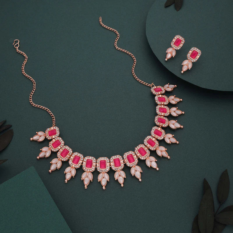 Tehzeeb Creations pink colour choker with stud  THZ291