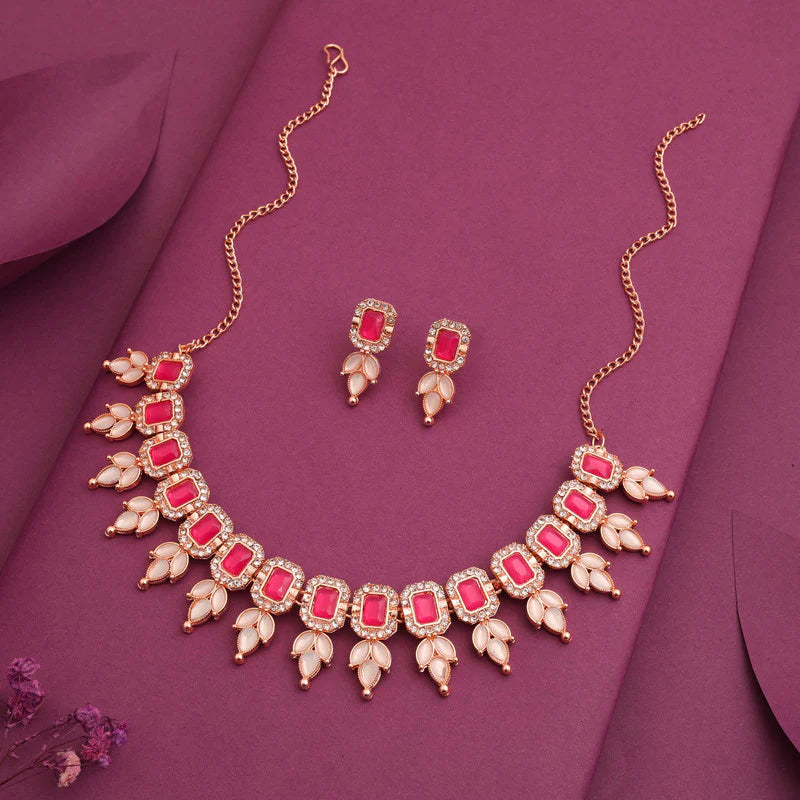 Tehzeeb Creations pink colour choker with stud  THZ291