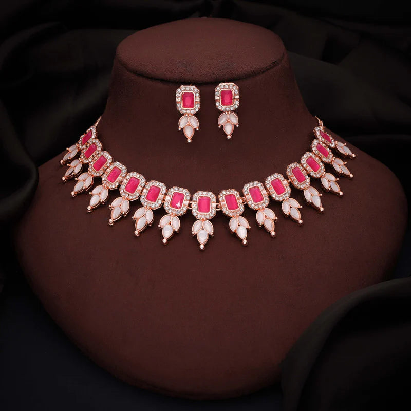 Tehzeeb Creations pink colour choker with stud  THZ291