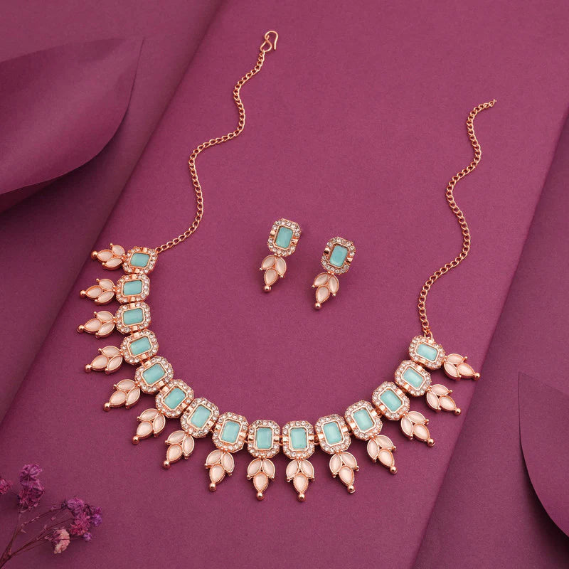 Tehzeeb Creation gold pleate baby pink choker nacklace with stud  THZ294