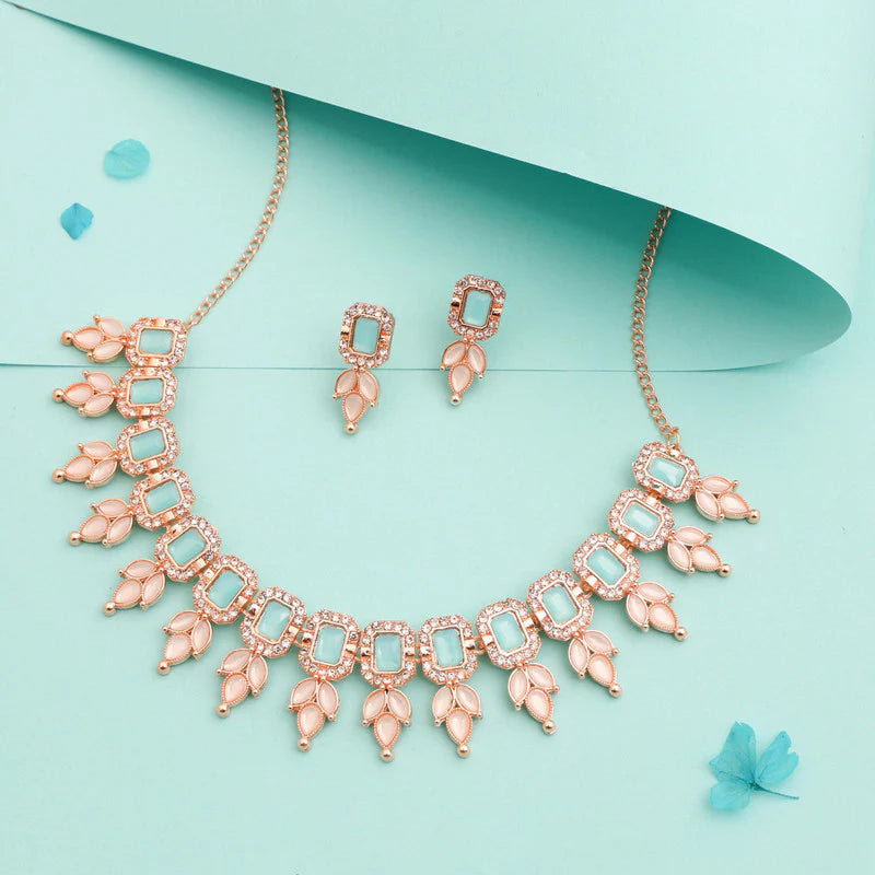 Tehzeeb Creation gold pleate baby pink choker nacklace with stud  THZ294