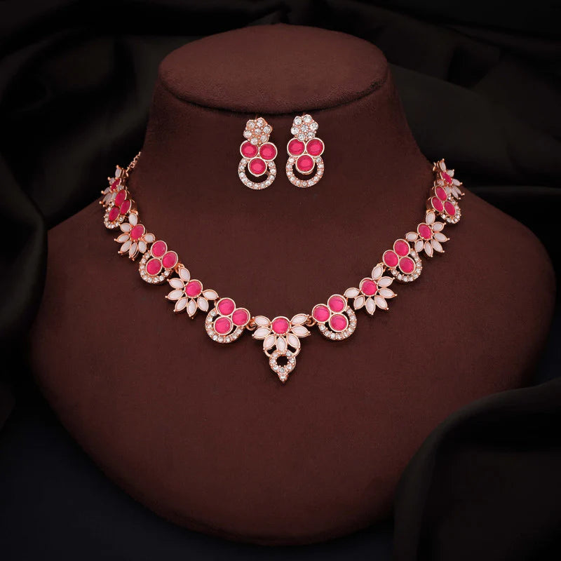 Tehzeeb Creation gold pleate pink choker nacklace with stud  THZ295