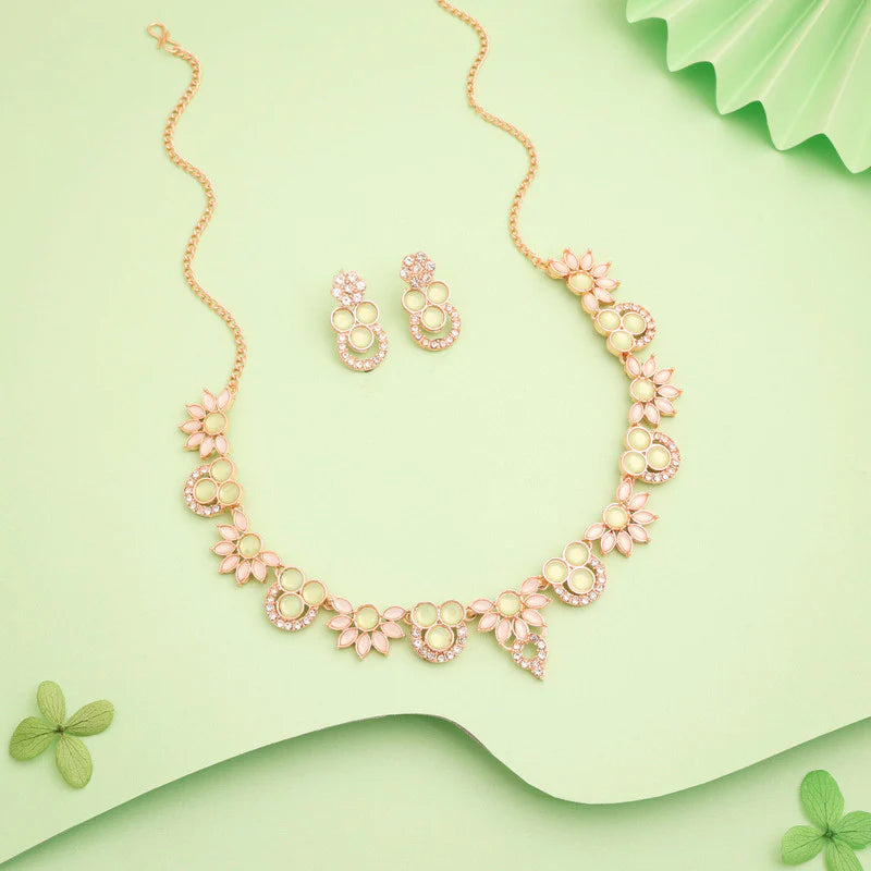 Tehzeeb Creation gold pleate sea green choker nacklace with stud  THZ296