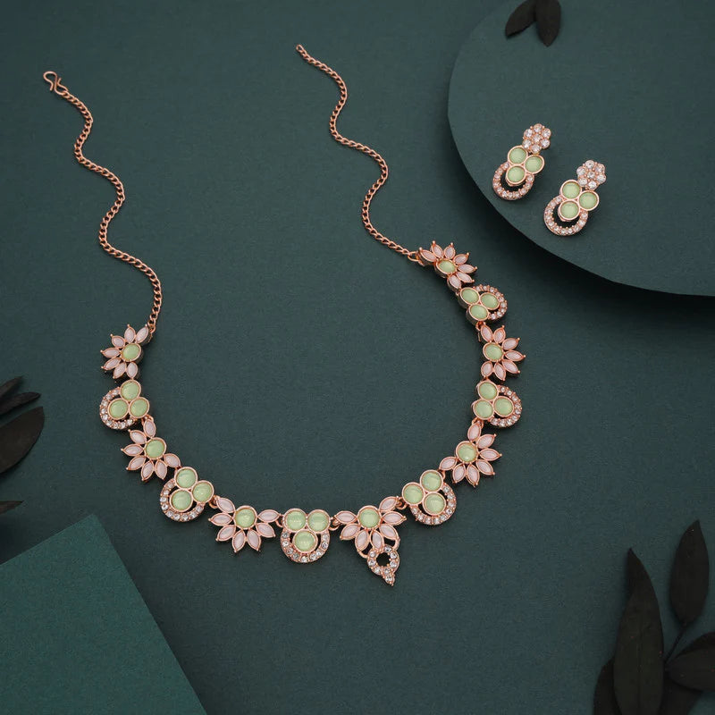 Tehzeeb Creation gold pleate sea green choker nacklace with stud  THZ296