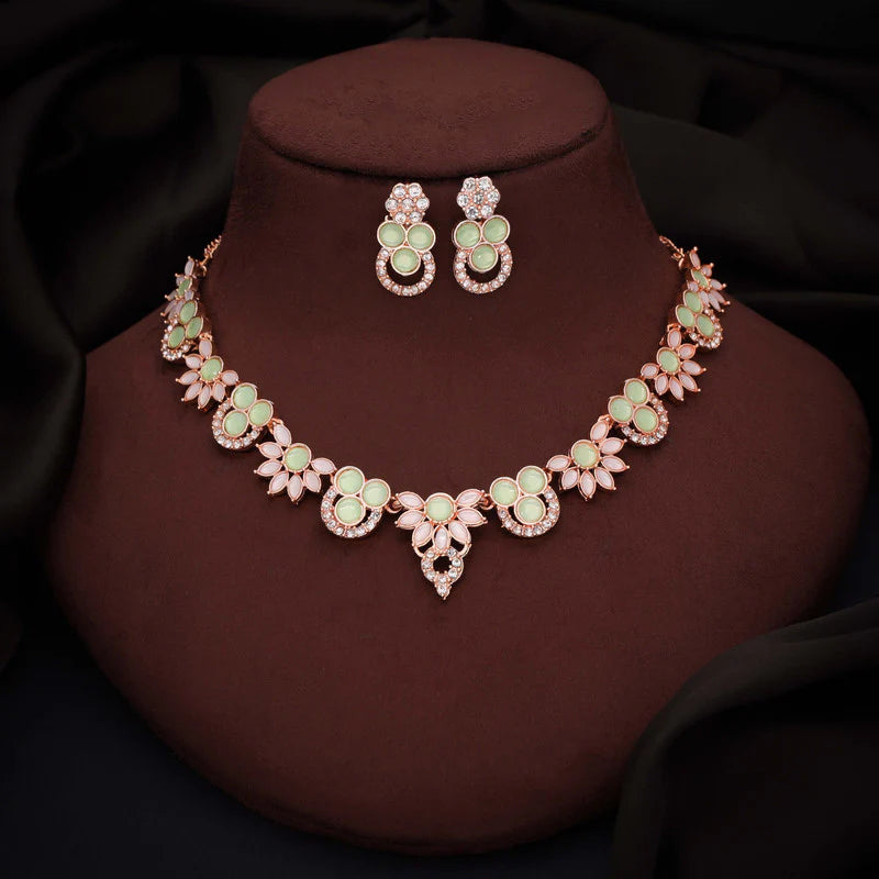 Tehzeeb Creation gold pleate sea green choker nacklace with stud  THZ296