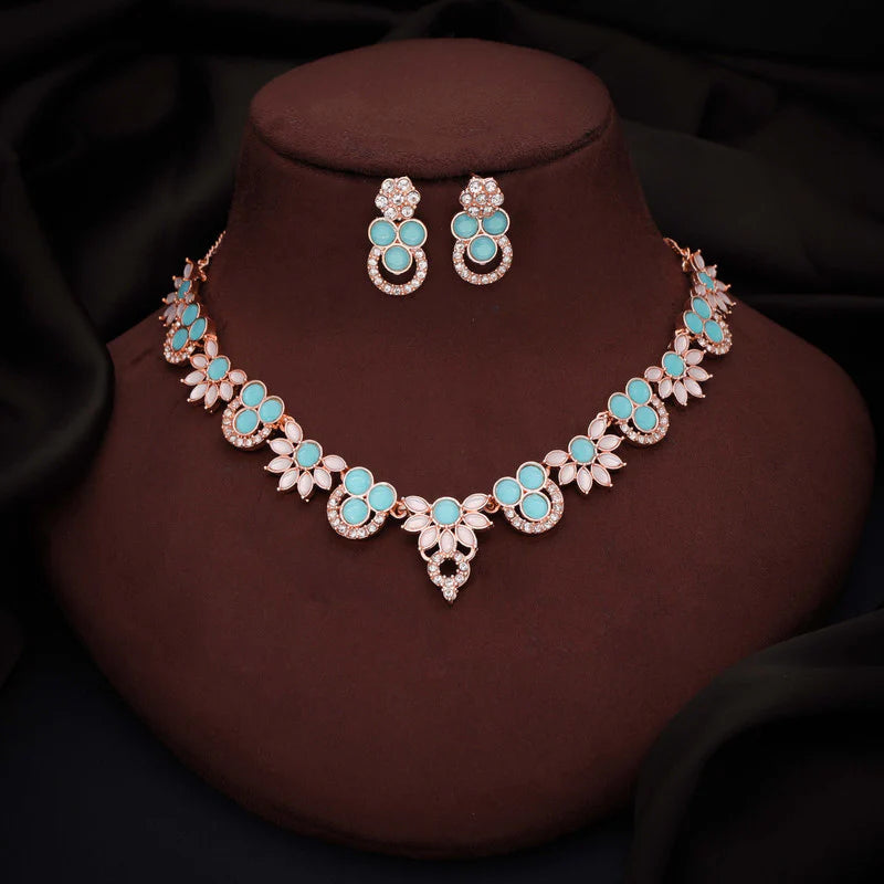 Tehzeeb Creation gold pleate sky blue choker nacklace with stud  THZ297