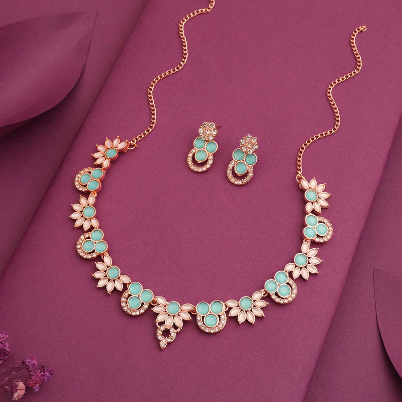 Tehzeeb Creation gold pleate sky blue choker nacklace with stud  THZ297