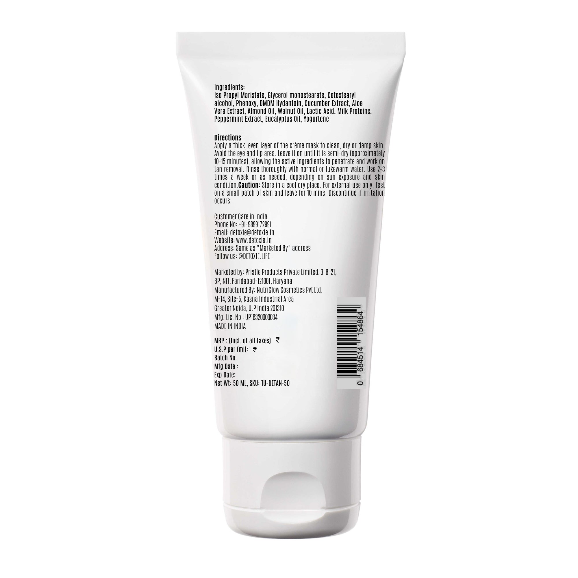 Detoxie Detan Cream Mask with Mint & Yogurt